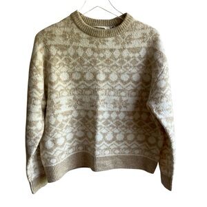H&M LOGG Fair Isle Knit Crew Neck Sweater Size S Cream Wool Alpaca Blend Hygge